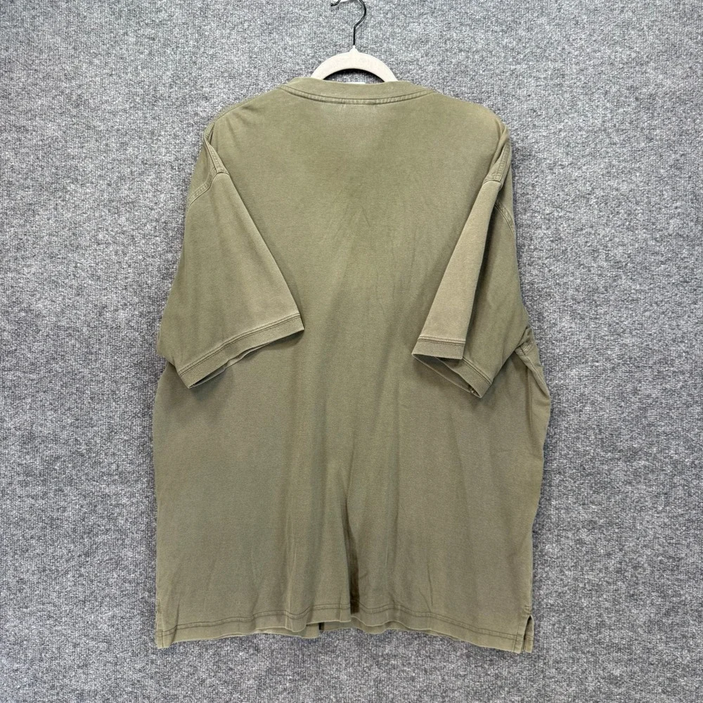 L.L. Bean Henley Shirt Men XL‎ Olive Green Cotton Three Button Casual Faded Wash